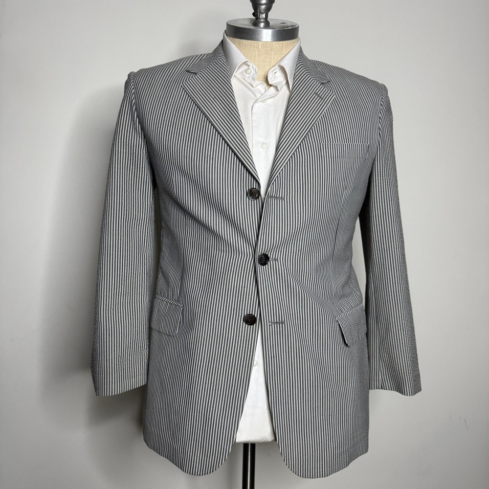 Parkland Seersucker Blazer‎ Striped Black White Three Button 42S